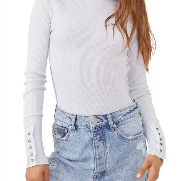 FREE PEOPLE BOHO TOP CUFFED LONG SLEEVES SHIRT MOCK TURTLENECK TEE A2C - Picture 11 of 14